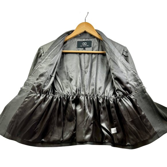 Tart Collections Gray Lamb Leather Jacket Peplum Pleated Waist Blazer Sz MEDIUM - Picture 5 of 7